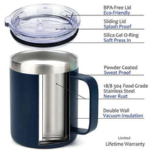 Load image into Gallery viewer, 12oz 14oz Double Wall Vacuum Travel Mug Stainless Steel Insulated Coffee Mug with Handle
